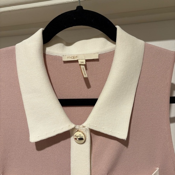 Maje Revisit Contrast Trim Woven Mini Dress Vacation 60s Retro Designer Trendy - Picture 6 of 16